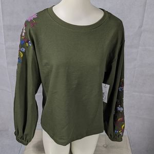 ANA sweater small olive green with embroidery